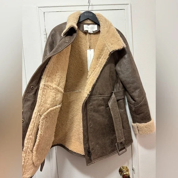 NWT $2295 Veronica Beard Bonny Shearling Winter Leather Coat Size
